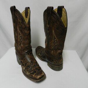 Corral Boots Leather Python Inlay Cowboy Cowgirl brown Women pull on Size Sz 6